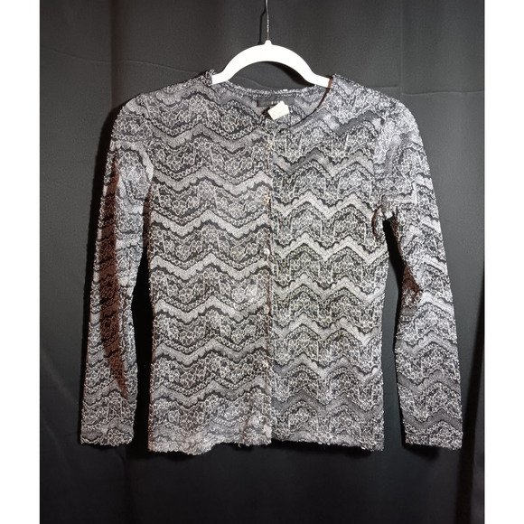 Upper East Side Tops - Upper East Side Small Black Gray Y2k Button Up Statement Cardigan USA 90s Rare